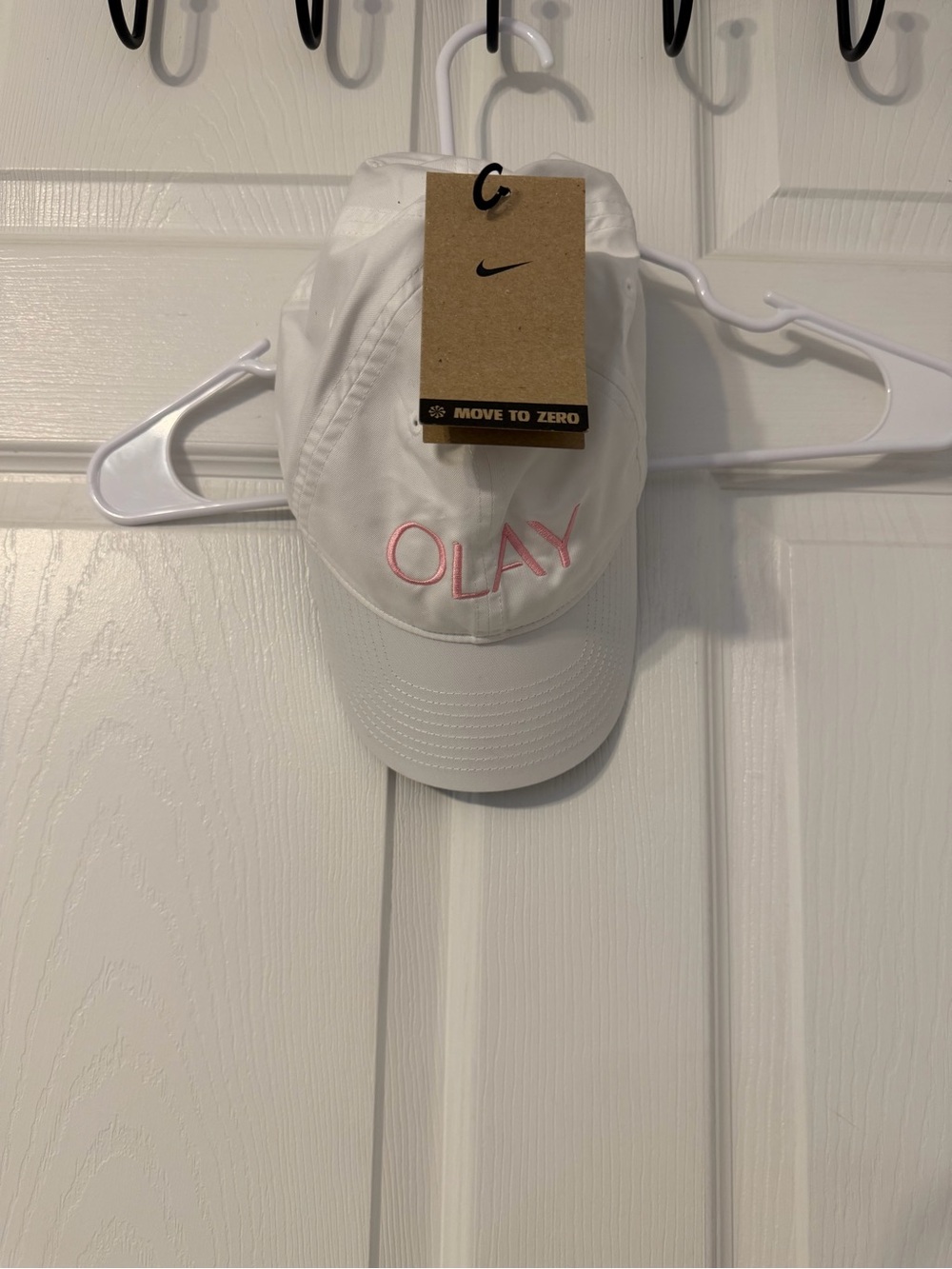 Nike Unisex White Cap with Pink OLAY Embroidery